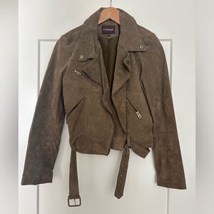 Vigoss Medium Suede Leather Belted Moto Jacket